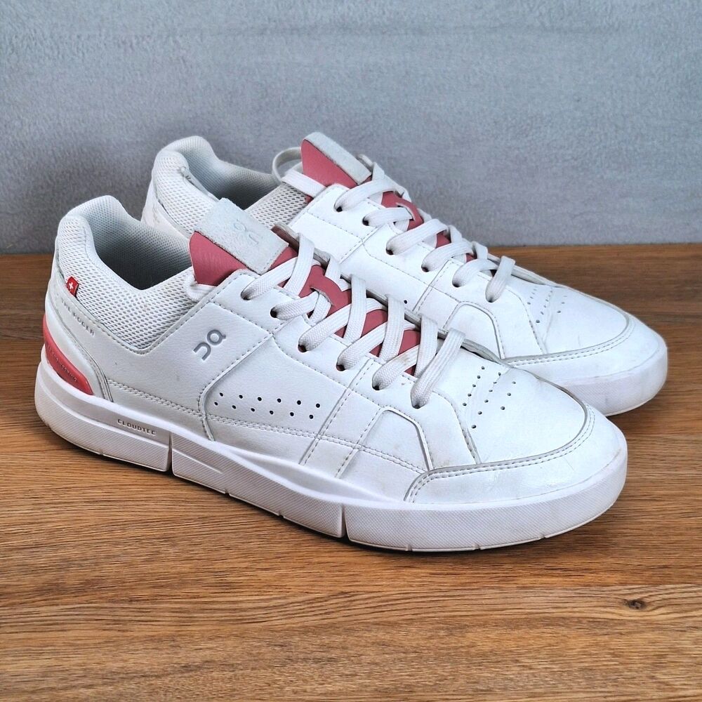 On The Roger Clubhouse Women's 8.5 EU 40 Sneakers White Rosewood Pink Detail